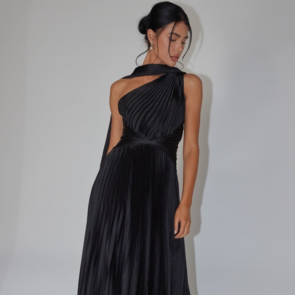 Selfie Leslie LAXMI ACCORDION PLEAT MAXI DRESS BLACK - Medium